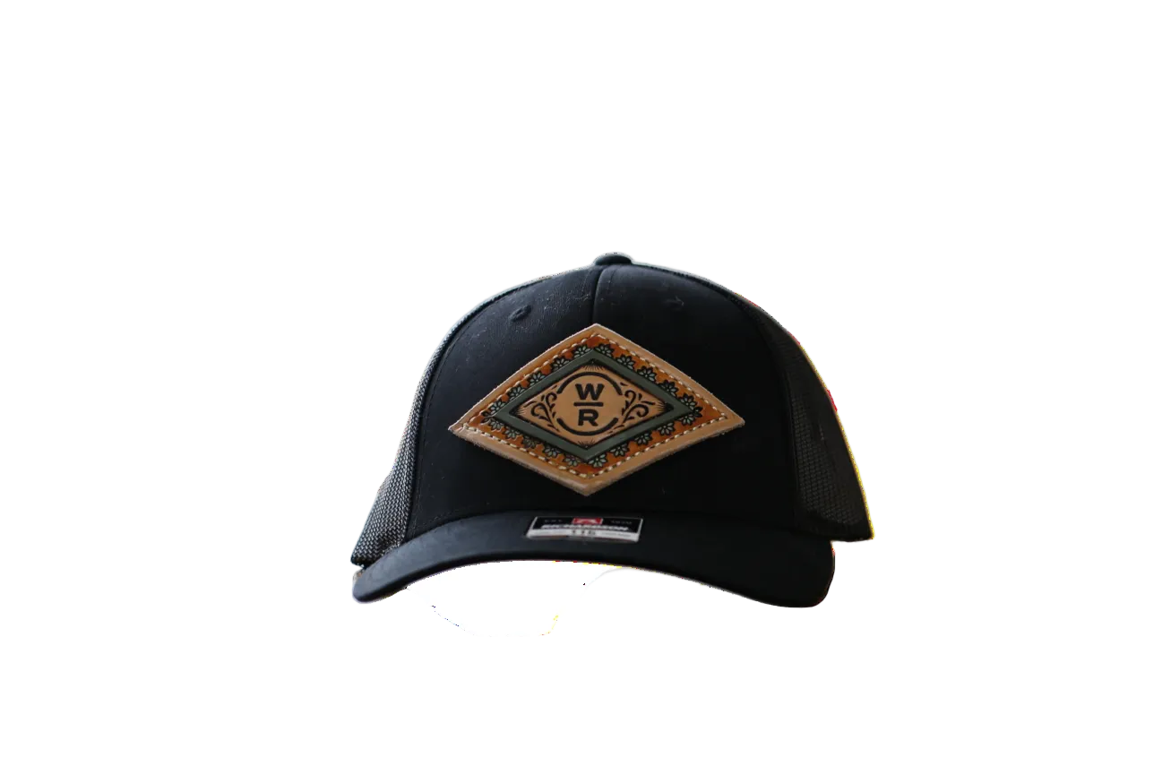 Black cap with a logo on a white background